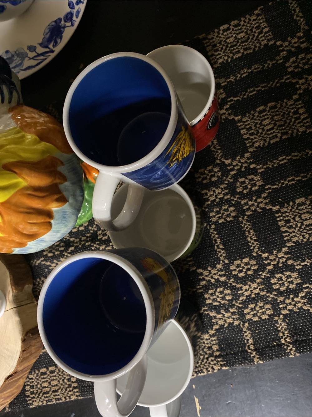 6 SOLD Rooster Themed Ceramic Set of 6 Mugs- Red and Blue - Picture 13 of 13